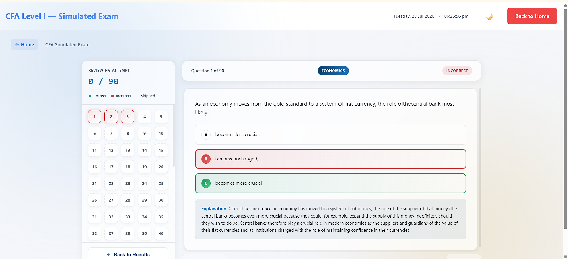 CFA Exam Review and Answer Rationale UI